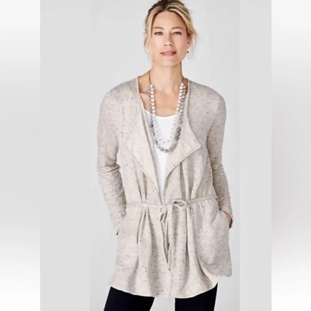 Pure Jill J. Jill Women's Wrap Cardigan Size 2X Stone Marled Belted Tie Pockets